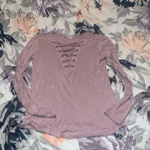 Like new Pink Republic mauve laced up v-neck shirt